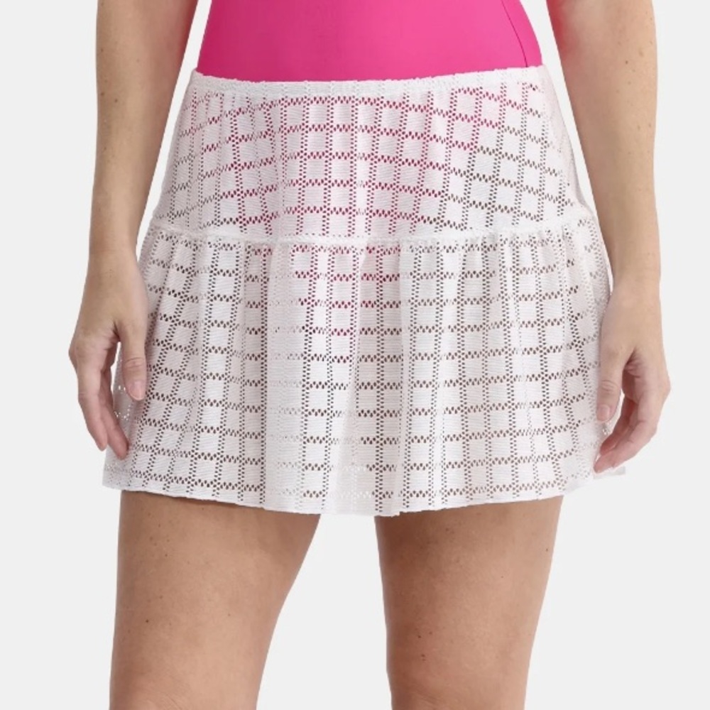 No Boundaries White Crochet Swim Coverup Mini Skirt